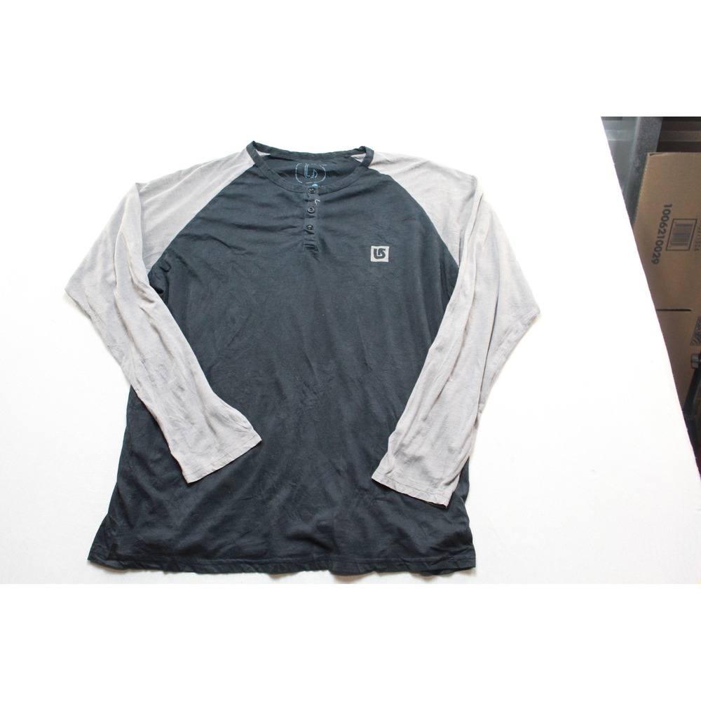 Burton Henley Shirt Mens Extra Large Black Gray Excellent Raglan Long Sleeve